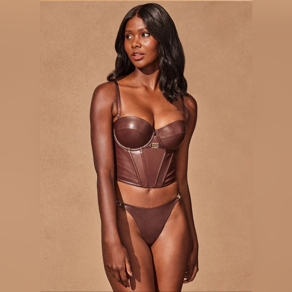 COPY - NWT Honey Birdette EMILY Faux Leather Mahogany Thong Sz L